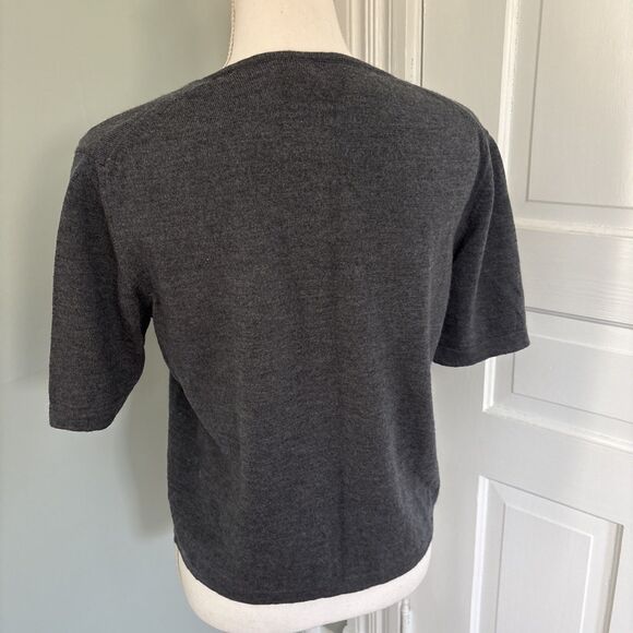 Lord & Taylor Italian Merino Wool Sweater Short Sleeve Grey Size Large - Picture 3 of 6